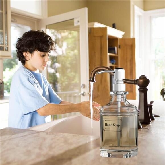 GLADPURE Soap Dispenser - 2 Pack, 18 Oz Antique Design Thick Glass Hand Soap - Picture 7 of 8